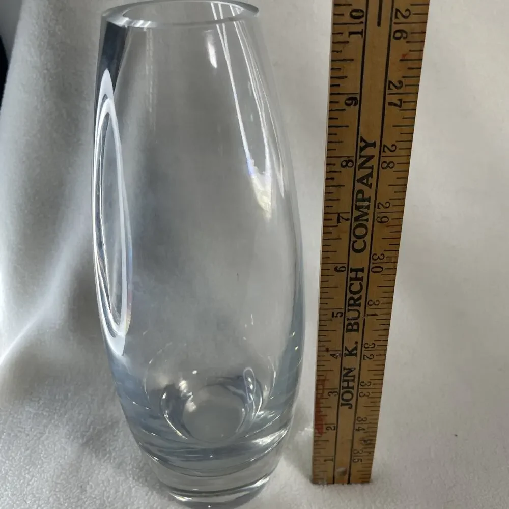 Romania Crystal Clear Heavy Mouth Blown Glass Vase w/ Sticker 10.5